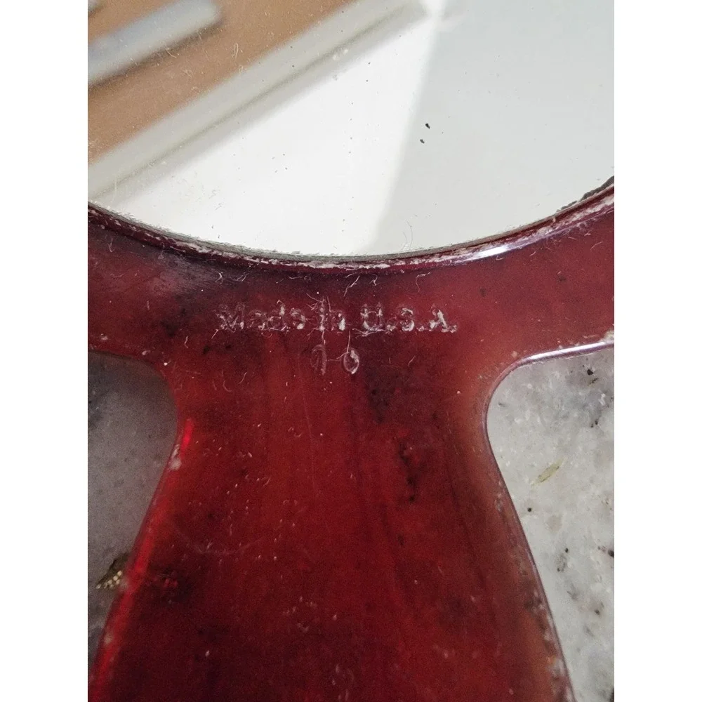 Vintage‎ 60s 70s Hand Mirror Art Deco Floral Red Lucite Made in USA